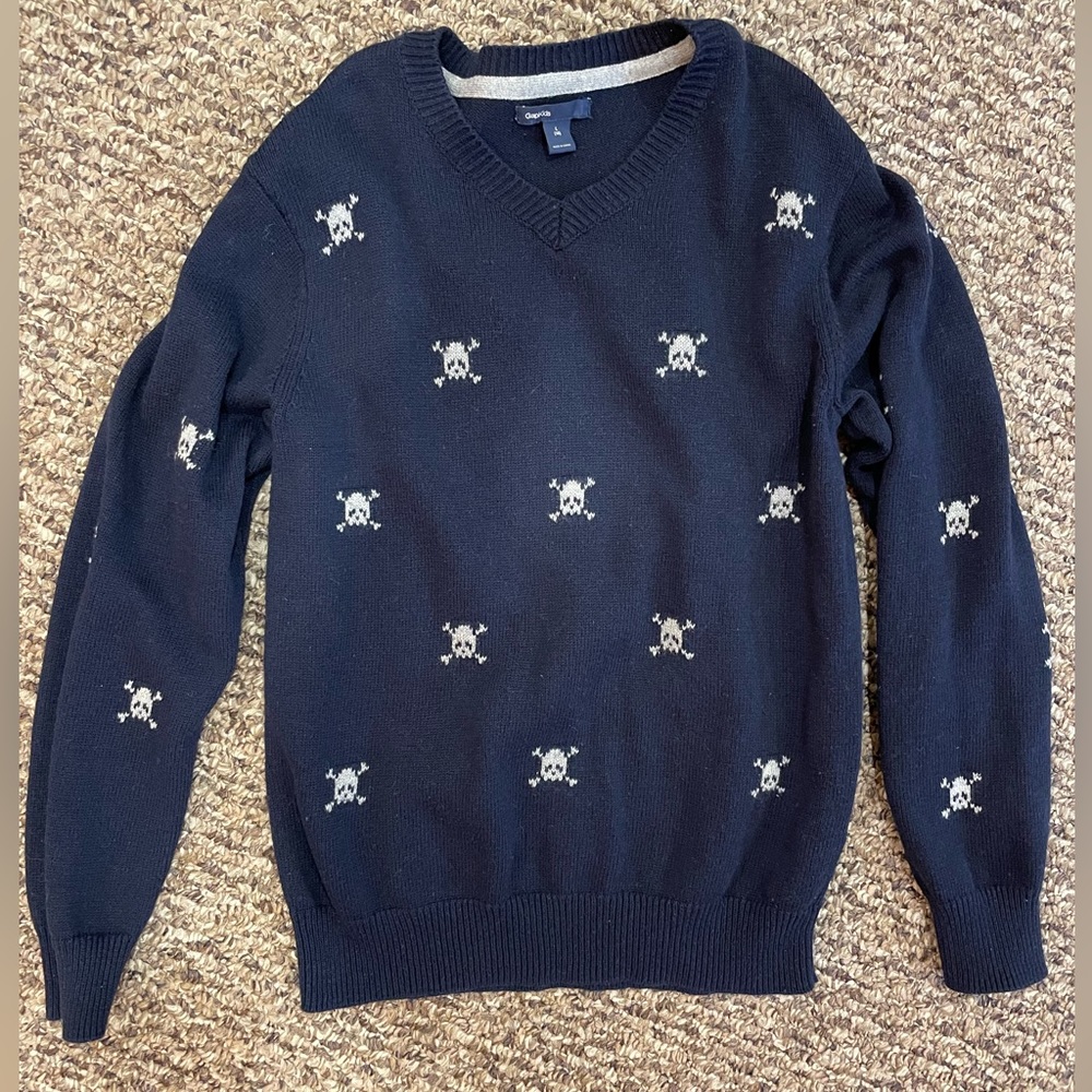 GAP Kids Boys Navy Blue Skull Sweater Sz L 10
